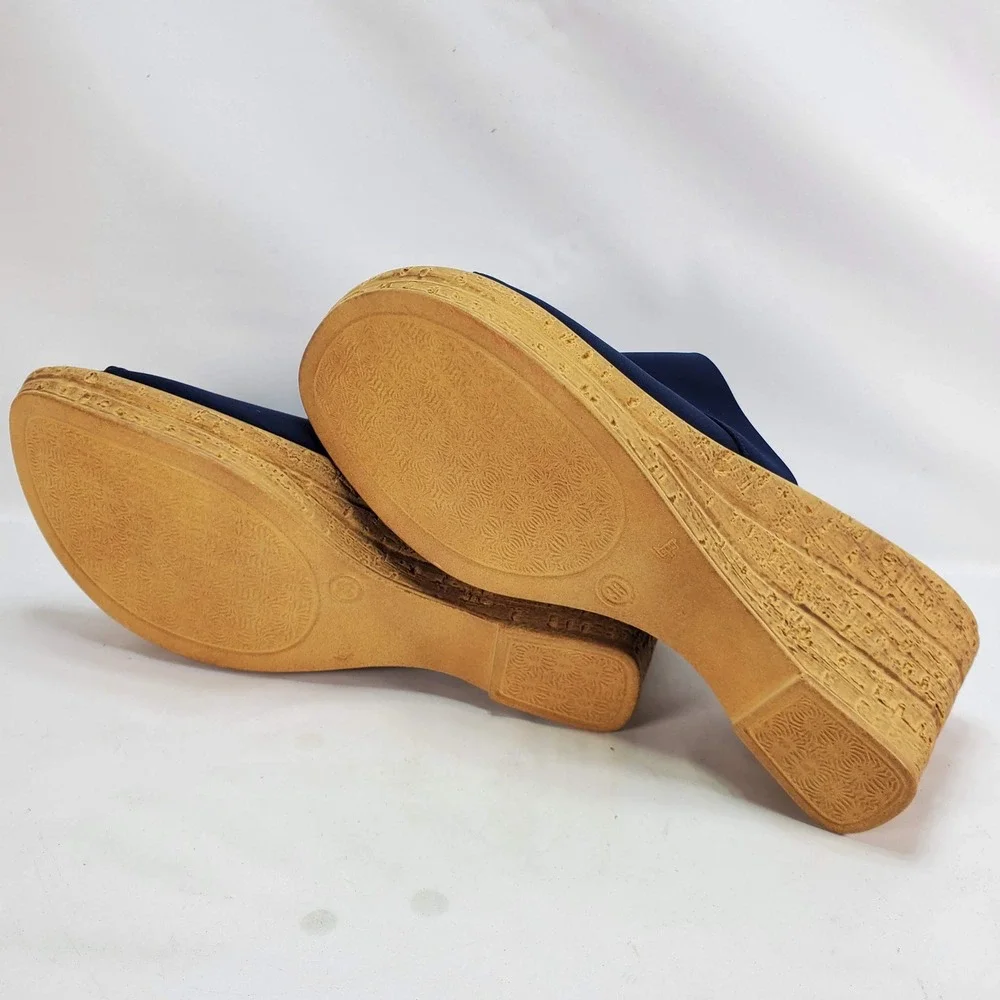 Onex Wedge Sandals Women 8 Blue Slide Christina Made in Italy Open Toe Comfort